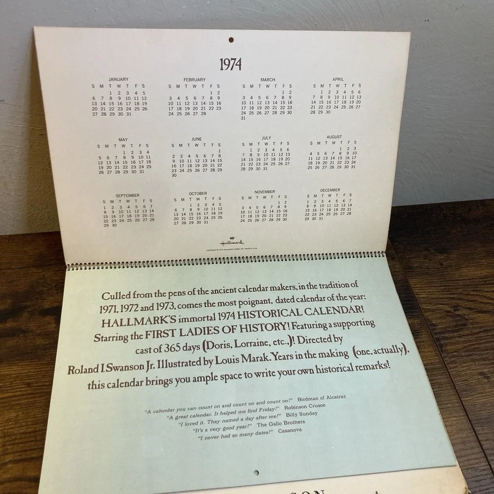 Vintage‎ Hallmark Calendar 1974 First Ladies Historical OKT/Colson Louis Marak